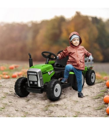 HOMCOM Ride on Tractor with Detachable Trailer, Remote Control, Music - Green