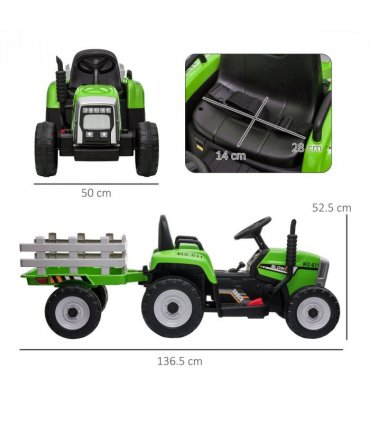 HOMCOM Ride on Tractor with Detachable Trailer, Remote Control, Music - Green