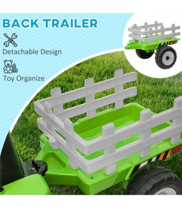 HOMCOM Ride on Tractor with Detachable Trailer, Remote Control, Music - Green