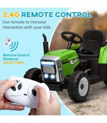 HOMCOM Ride on Tractor with Detachable Trailer, Remote Control, Music - Green