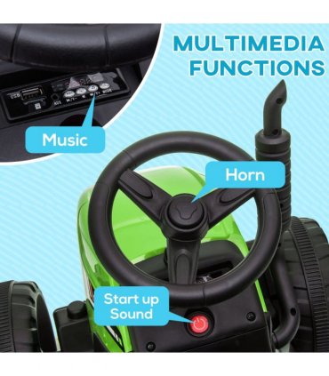 HOMCOM Ride on Tractor with Detachable Trailer, Remote Control, Music - Green