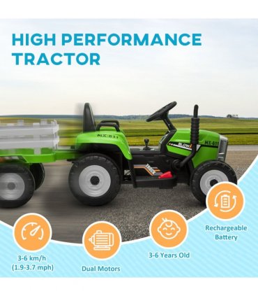 HOMCOM Ride on Tractor with Detachable Trailer, Remote Control, Music - Green