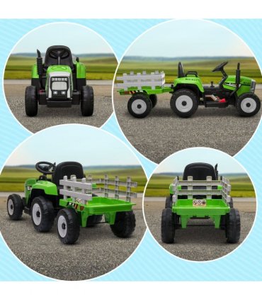 HOMCOM Ride on Tractor with Detachable Trailer, Remote Control, Music - Green