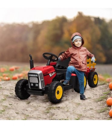 Ride on Tractor Red 136.5L x 50W x 52.5H cm PP Metal Detachable Trailer