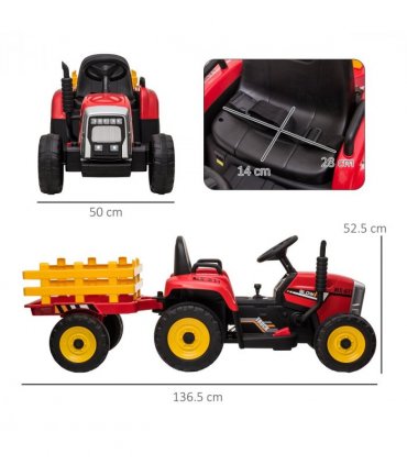 Ride on Tractor Red 136.5L x 50W x 52.5H cm PP Metal Detachable Trailer