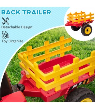 Ride on Tractor Red 136.5L x 50W x 52.5H cm PP Metal Detachable Trailer