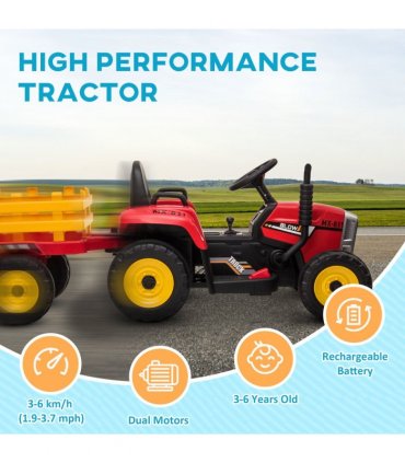 Ride on Tractor Red 136.5L x 50W x 52.5H cm PP Metal Detachable Trailer