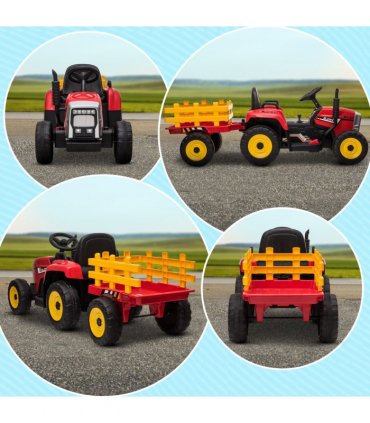 Ride on Tractor Red 136.5L x 50W x 52.5H cm PP Metal Detachable Trailer