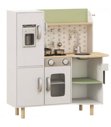 AIYAPLAY Toy Kitchen Playset with Phone, Ice Maker, Stove, Sink - White
