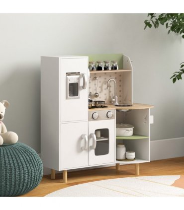 AIYAPLAY Toy Kitchen Playset with Phone, Ice Maker, Stove, Sink - White