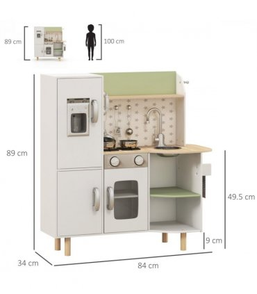 AIYAPLAY Toy Kitchen Playset with Phone, Ice Maker, Stove, Sink - White