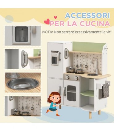 AIYAPLAY Toy Kitchen Playset with Phone, Ice Maker, Stove, Sink - White