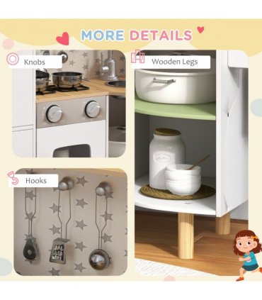 AIYAPLAY Toy Kitchen Playset with Phone, Ice Maker, Stove, Sink - White
