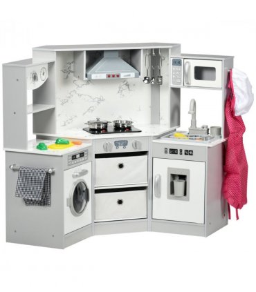 AIYAPLAY Toy Kitchen Playset with Running Water, Apron and Chef Hat - Grey