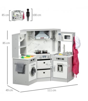 AIYAPLAY Toy Kitchen Playset with Running Water, Apron and Chef Hat - Grey