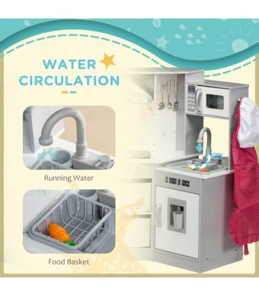 AIYAPLAY Toy Kitchen Playset with Running Water, Apron and Chef Hat - Grey