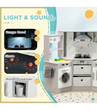 AIYAPLAY Toy Kitchen Playset with Running Water, Apron and Chef Hat - Grey