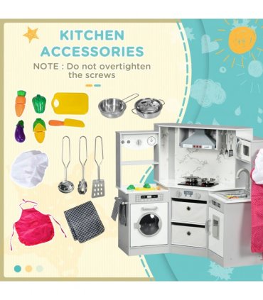 AIYAPLAY Toy Kitchen Playset with Running Water, Apron and Chef Hat - Grey