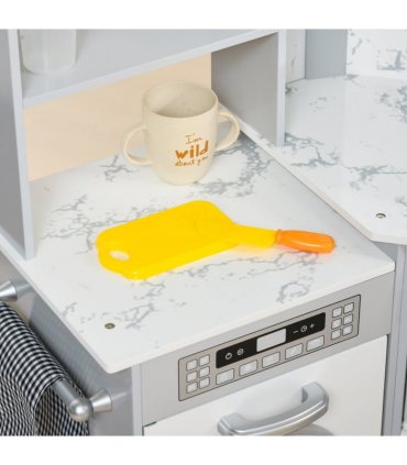 AIYAPLAY Toy Kitchen Playset with Running Water, Apron and Chef Hat - Grey