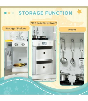 AIYAPLAY Toy Kitchen Playset with Lights, Sounds, Apron, Chef Hat - White