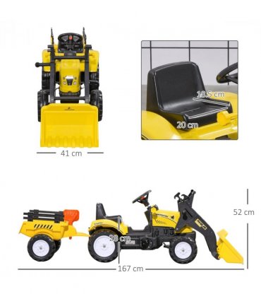 HOMCOM Pedal Go Kart Ride on Excavator Wheels Tyres Kids Children -Yellow