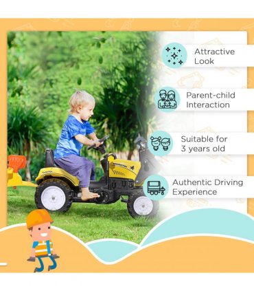 HOMCOM Pedal Go Kart Ride on Excavator Wheels Tyres Kids Children -Yellow