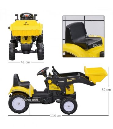 Metal Yellow 114L x 41W x 52H cm Kids Pedal Go Kart Ride On Excavator
