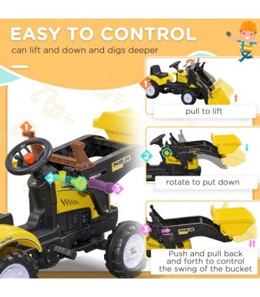 Metal Yellow 114L x 41W x 52H cm Kids Pedal Go Kart Ride On Excavator