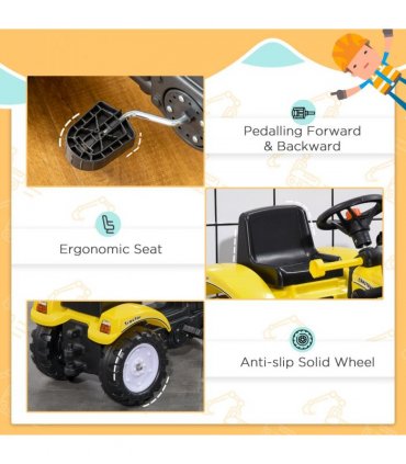 Metal Yellow 114L x 41W x 52H cm Kids Pedal Go Kart Ride On Excavator