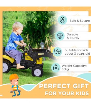 Metal Yellow 114L x 41W x 52H cm Kids Pedal Go Kart Ride On Excavator