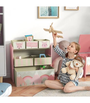 ZONEKIZ Kids Storage Units with 6 Boxes, Childrens Toy Storage Organiser, Pink
