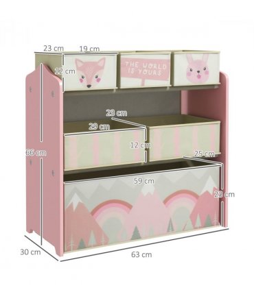 ZONEKIZ Kids Storage Units with 6 Boxes, Childrens Toy Storage Organiser, Pink