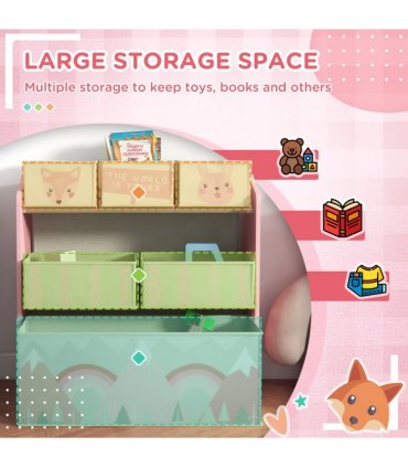 ZONEKIZ Kids Storage Units with 6 Boxes, Childrens Toy Storage Organiser, Pink