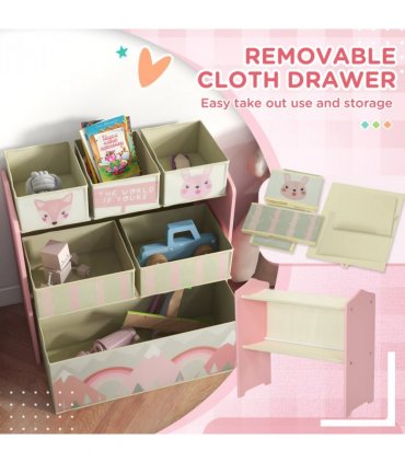 ZONEKIZ Kids Storage Units with 6 Boxes, Childrens Toy Storage Organiser, Pink
