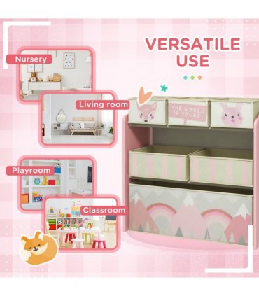 ZONEKIZ Kids Storage Units with 6 Boxes, Childrens Toy Storage Organiser, Pink