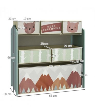 ZONEKIZ Kids Storage Units with 6 Boxes, Childrens Toy Storage Organiser, Green