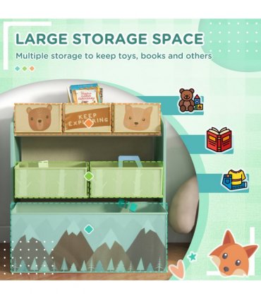 ZONEKIZ Kids Storage Units with 6 Boxes, Childrens Toy Storage Organiser, Green