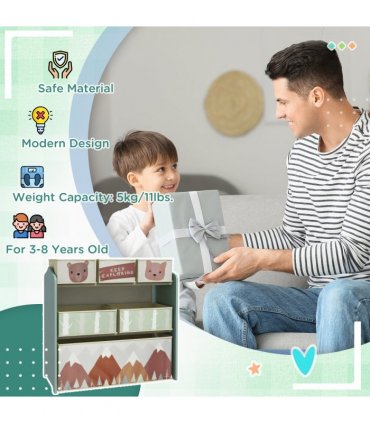 ZONEKIZ Kids Storage Units with 6 Boxes, Childrens Toy Storage Organiser, Green