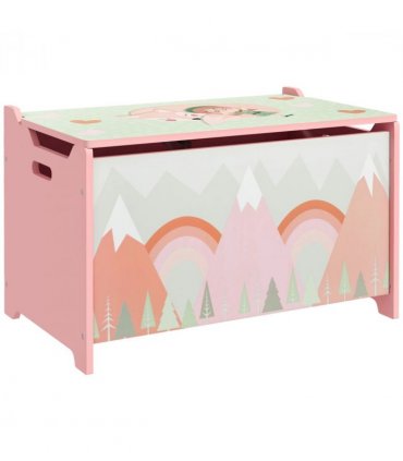 Toy Box, Kids Toy Chest with Lid, Safety Hinge - Pink, MDF, 60L x 37W x 39H cm