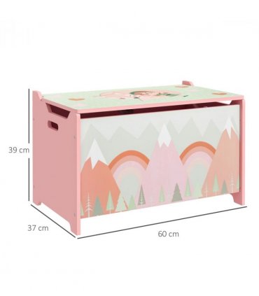 Toy Box, Kids Toy Chest with Lid, Safety Hinge - Pink, MDF, 60L x 37W x 39H cm