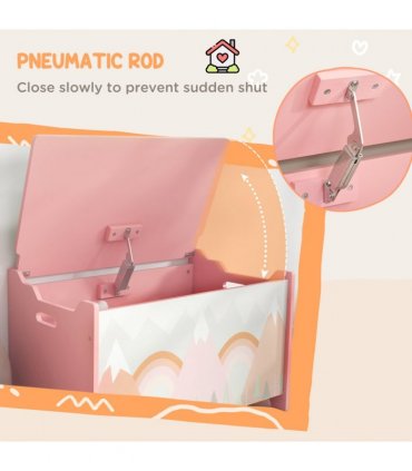 Toy Box, Kids Toy Chest with Lid, Safety Hinge - Pink, MDF, 60L x 37W x 39H cm
