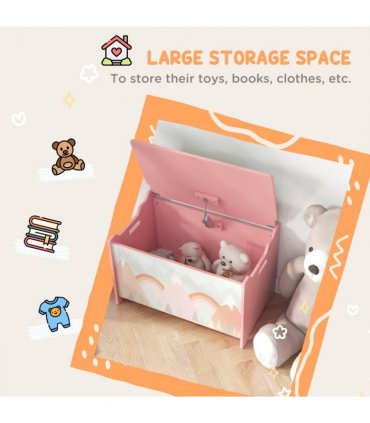 Toy Box, Kids Toy Chest with Lid, Safety Hinge - Pink, MDF, 60L x 37W x 39H cm