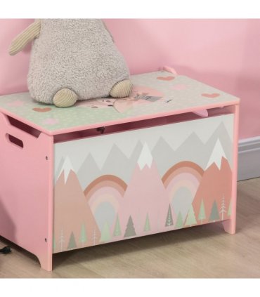 Toy Box, Kids Toy Chest with Lid, Safety Hinge - Pink, MDF, 60L x 37W x 39H cm