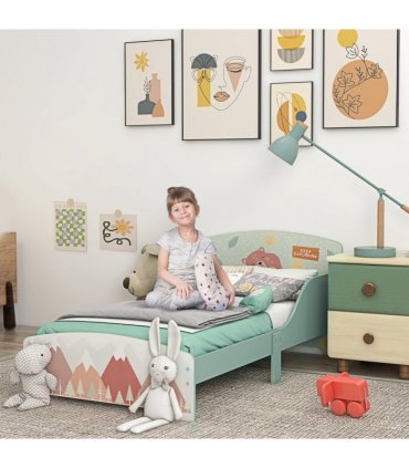 Toddler Bed Frame, Green, MDF and Multilayer Board, 60H x 77L x 143Wcm, Ages 3-6