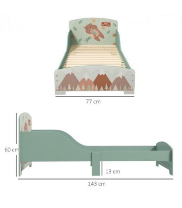 Toddler Bed Frame, Green, MDF and Multilayer Board, 60H x 77L x 143Wcm, Ages 3-6