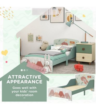 Toddler Bed Frame, Green, MDF and Multilayer Board, 60H x 77L x 143Wcm, Ages 3-6