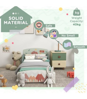 Toddler Bed Frame, Green, MDF and Multilayer Board, 60H x 77L x 143Wcm, Ages 3-6