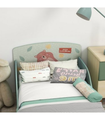 Toddler Bed Frame, Green, MDF and Multilayer Board, 60H x 77L x 143Wcm, Ages 3-6