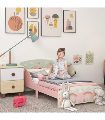 Toddler Bed Frame, Pink, MDF and multilayer board, 60H x 77L x 143Wcm, 3-6 Years