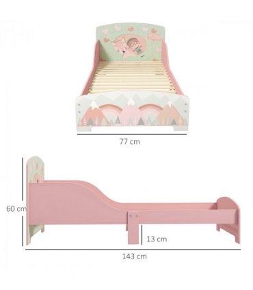 Toddler Bed Frame, Pink, MDF and multilayer board, 60H x 77L x 143Wcm, 3-6 Years